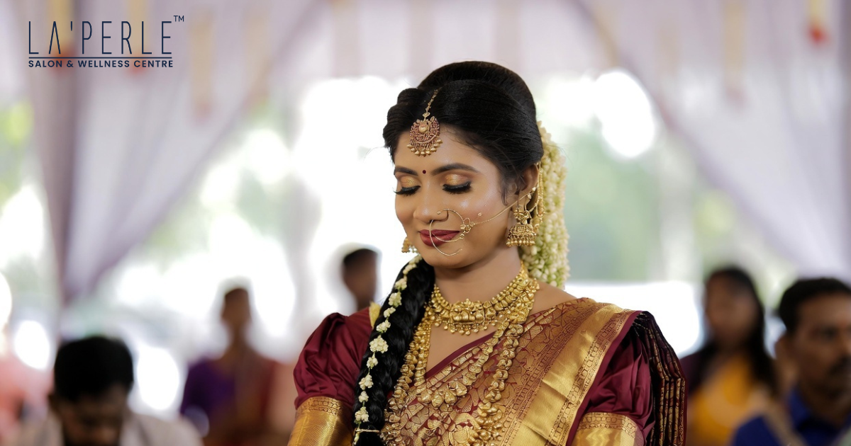 South Indian bridal hairstyle and makeup traditional wedding look